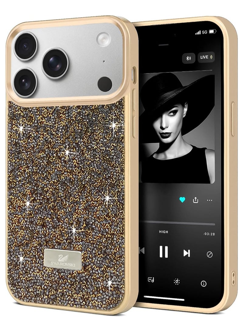 Glitter Back Case For Iphone 17 Pro Max Luxury Bling Glitter Design Back Cover for Girls Women Bumper Anti-Scratch Bumper Slim Shell Phone Case (Gold)